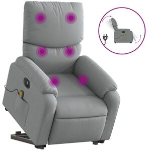 vidaXL elektrisks masāžas krēsls, paceļams, atgāžams, pelēks audums