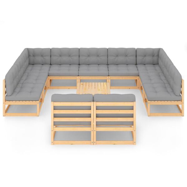 vidaXL 12-daļīgs dārza mēbeļu komplekts ar matračiem, priedes koks