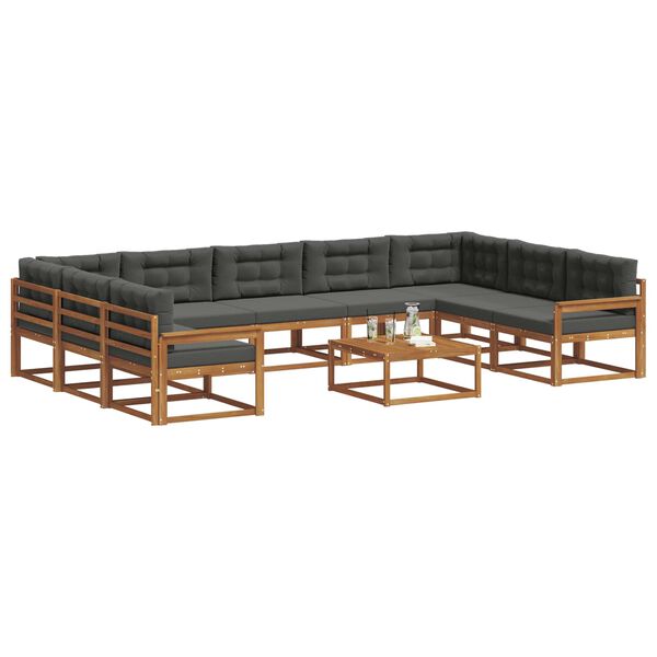 vidaXL Āra dīvānu komplekts ar spilvenu 10 pcs Dabisks un antracīts