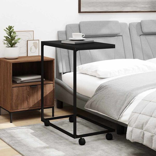 vidaXL galdiņ&scaron; ar riteņiem, 55x35x70 cm, inženierijas koks, melns