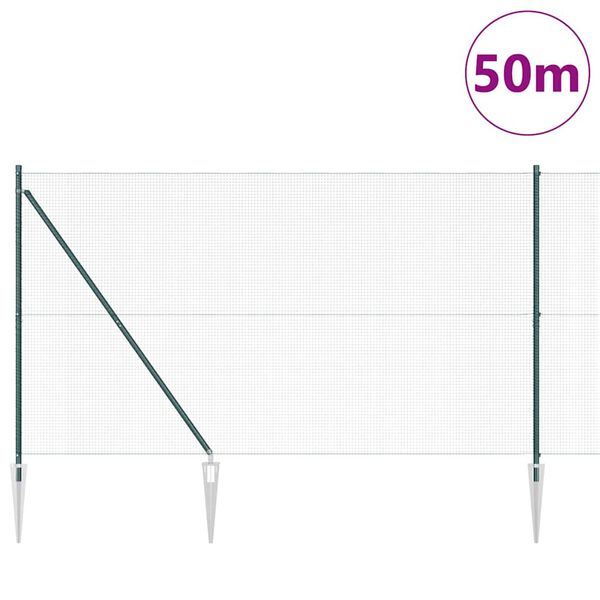 vidaXL Žoga āķis Zaļa 50 x 1,5 m (16 x 16 mm tīkls) Tērauds un PVC