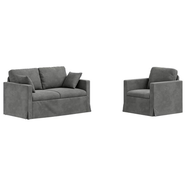 vidaXL Dīvāns 2 pcs Tum&scaron;i pelēks 138 x 78 x 80 cm Samts