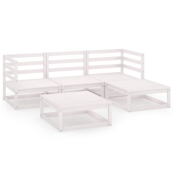 vidaXL 5-daļīgs dārza atpūtas mēbeļu komplekts, balts priedes koks