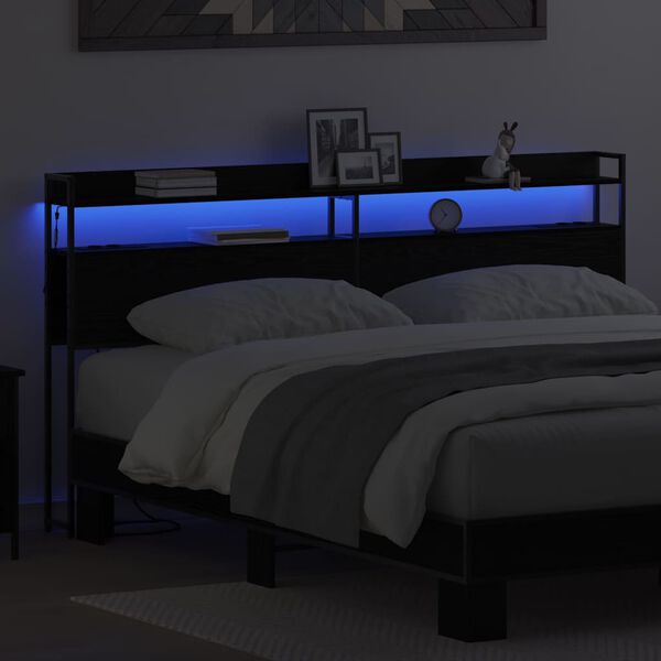 vidaXL Uzglabā&scaron;anas galvas balsts Melns ozols 200 cm Inženierijas koks