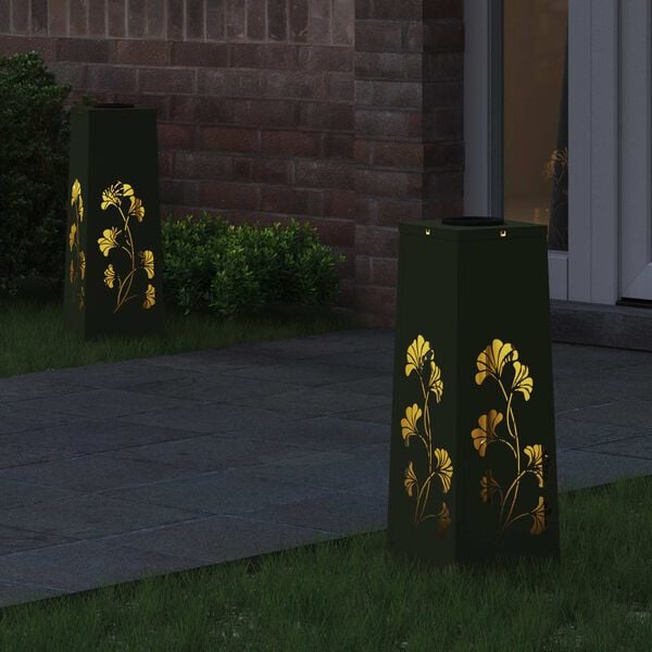 vidaXL Saules LED ceļa gaisma 2 pcs Olīvu zaļ&scaron; Auksti velmēts tērauds