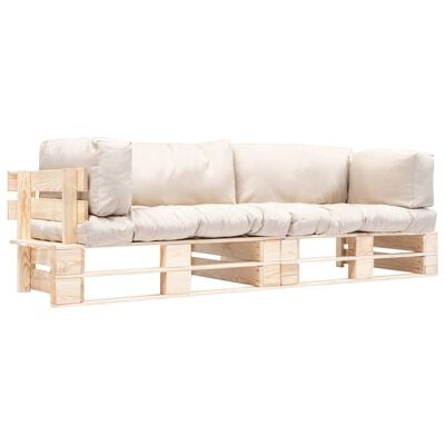 vidaXL 2-daļīgs palešu dīvānu komplekts ar smilškrāsas matračiem