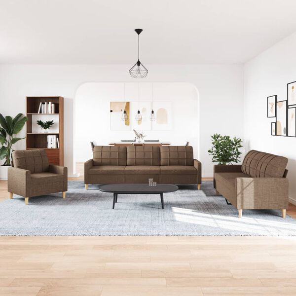 vidaXL trīsvietīgs dīvānu komplekts, brūns audums