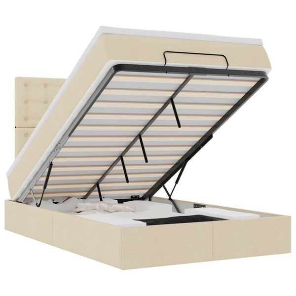 vidaXL Osmaņu gultas rāmis ar matrača krēmkrāsas 120x200 cm audums