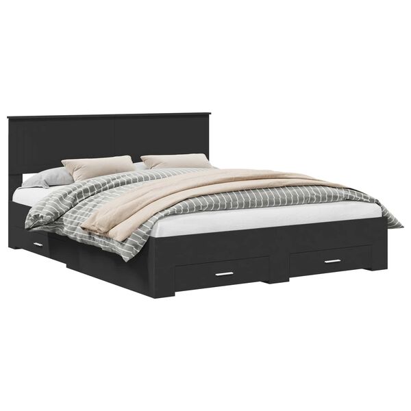 vidaXL Gultas rāmis ar atvilktni Melna 160 x 200 cm Inženierijas koks