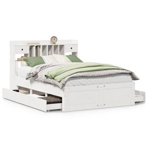 vidaXL gulta ar grāmatu plauktu, bez matrača, 140x200 cm, priedes koks