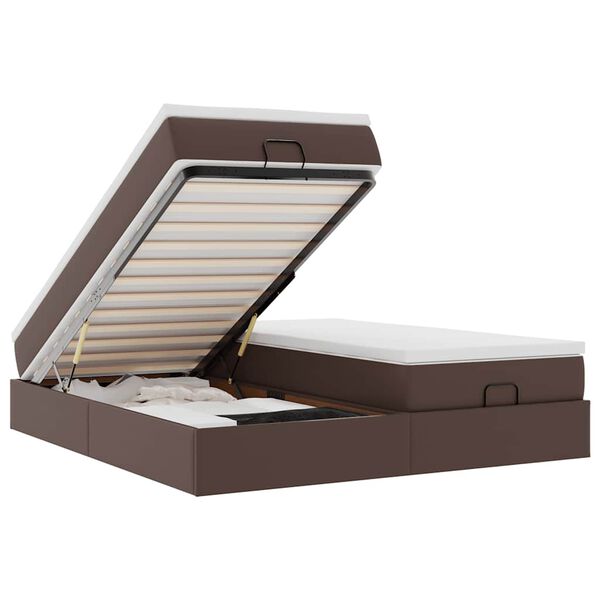 vidaXL Osmaņu gultas rāmis ar matračiem brūns 180x200cm mākslīgā āda