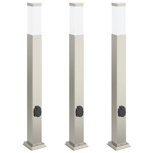 vidaXL stabveida gaismekļi ar kontaktligzdu, 3 gab., 80 cm, nerūsējo&scaron;ais tērauds, IP44