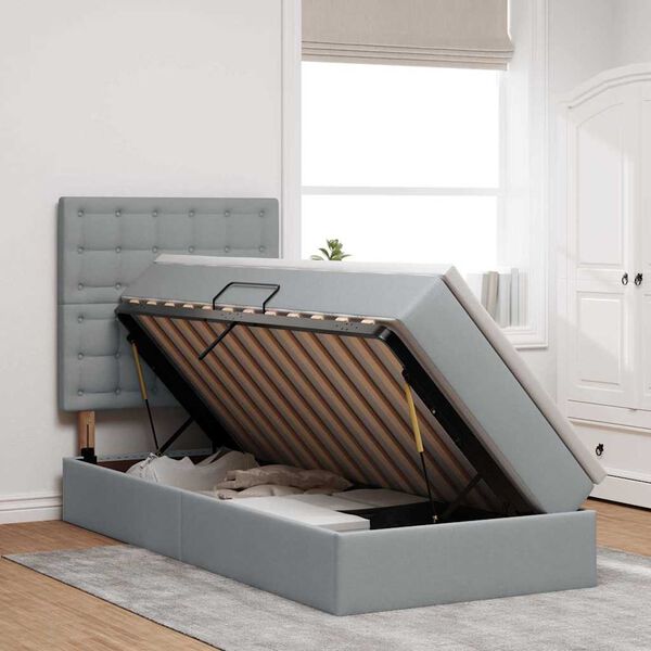 vidaXL Gulta ar uzglabā&scaron;anas vietu un matraci Gai&scaron;i pelēks 90 x 190 cm