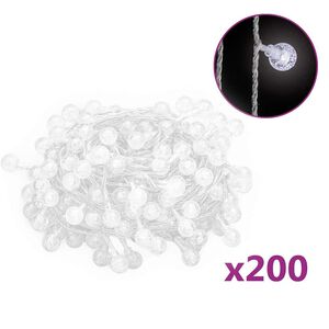 vidaXL LED lampiņu virtene, 20 m, 200 vēsi baltas LED, 8 funkcijas