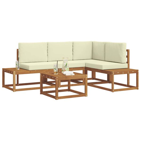 vidaXL Āra dīvānu komplekts ar spilvenu 5 Gabals Dabisks un krējuma