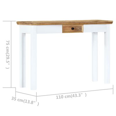 vidaXL konsoles galdiņš, balts un brūns, 110x35x75 cm, mango masīvkoks