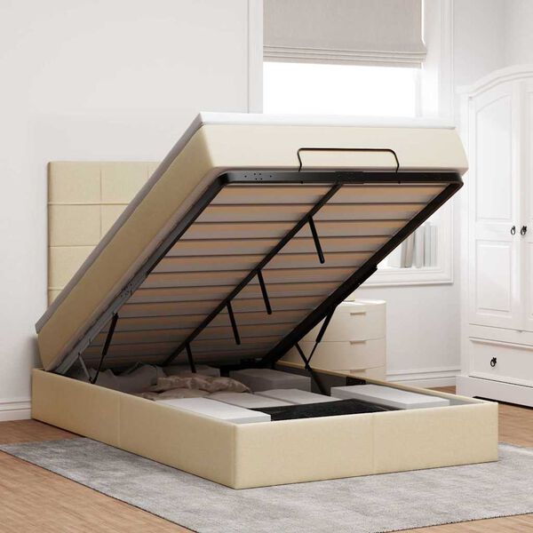 vidaXL Osmaņu gultas rāmis ar matrača krēmkrāsas 120x200 cm audums