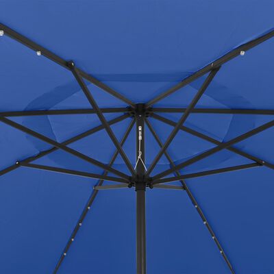 vidaXL dārza saulessargs ar LED un metāla kātu, 400 cm, debeszils