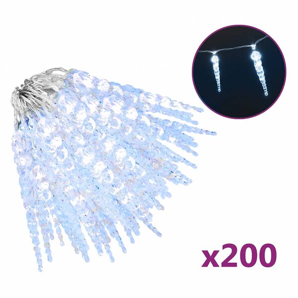 vidaXL Ziemassvētku lāsteku lampiņa, 200 LED, auksti balta, 20 m, akrils, PVC