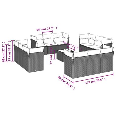 vidaXL 13-daļīgs dārza dīvāna komplekts, matrači, bēša PE rotangpalma
