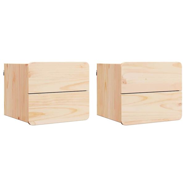 vidaXL Naktsgaldiņ&scaron; 2 pcs Dabiska 39 x 34 x 33 cm Priedes masīvkoks