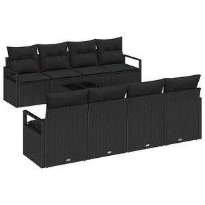 vidaXL Dārza dīvānu komplekts 9 gab. 8-Sēdvietu skaits Melna