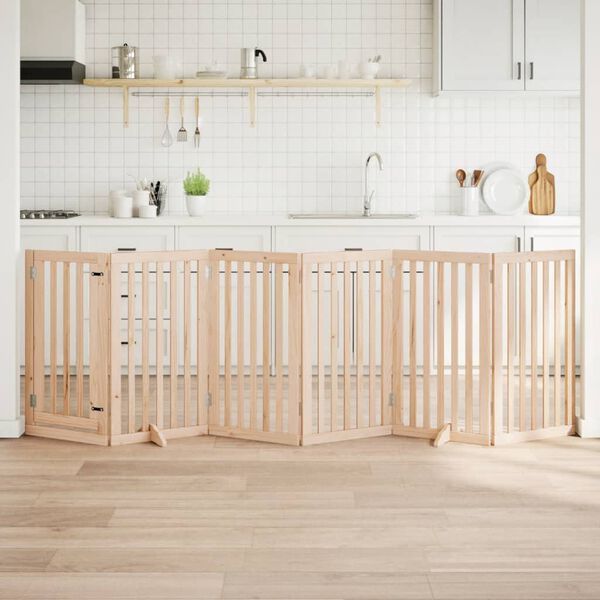 vidaXL suņu vārti ar salokāmām durvīm, 6 paneļi, 300 cm, papeles koks
