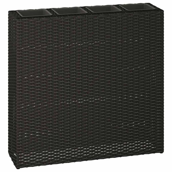 vidaXL augstā puķu kaste ar 4 podiem, PE rotangpalma, melna