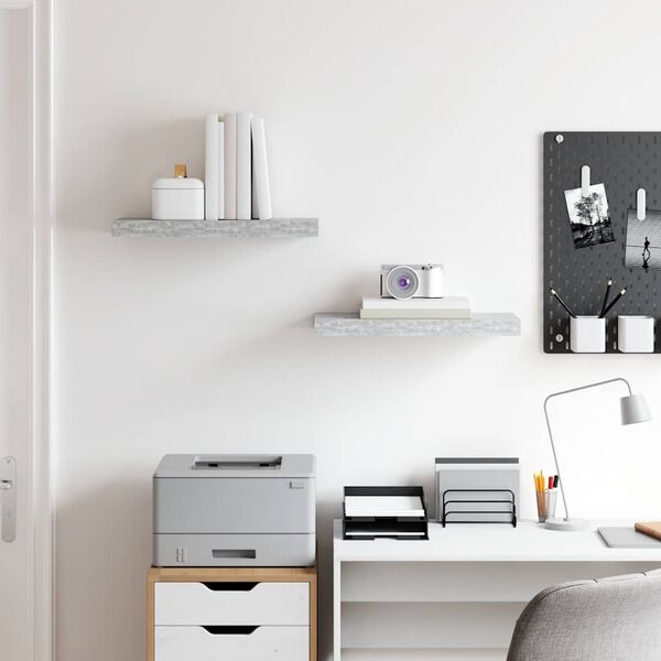 vidaXL sienas plaukti, 2 gab., betona pelēki, 50x23x3,8 cm, MDF