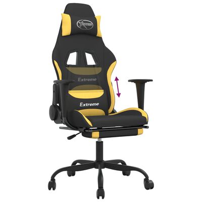 vidaXL datorspēļu krēsls ar kāju balstu, melns un dzeltens audums