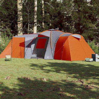 vidaXL kempinga telts 12 personām, pelēka, oranža, ūdensnecaurlaidīga