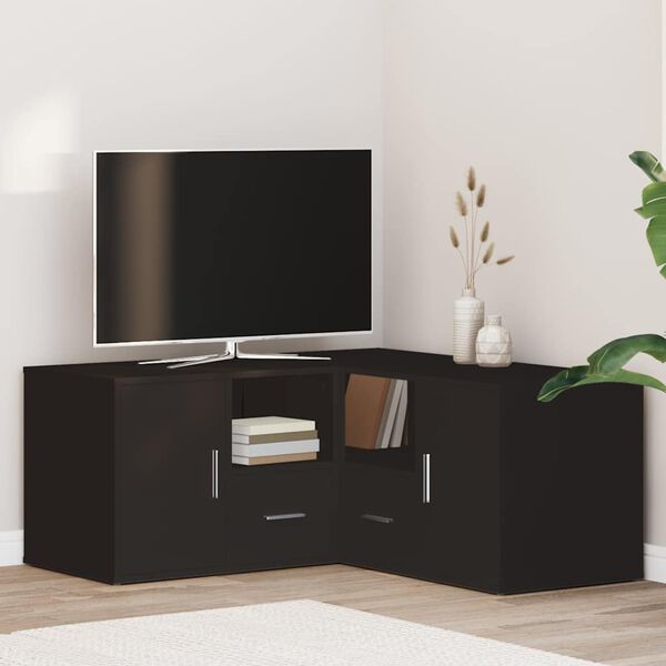 vidaXL stūra skapītis, melns, 160x40x45 cm, inženierijas koks