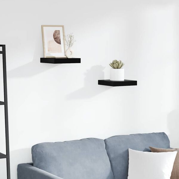 vidaXL sienas plaukti, 2 gab., spīdīgi melni, 23x23,5x3,8 cm, MDF