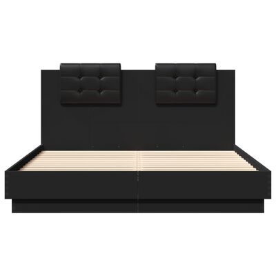 vidaXL gultas rāmis ar galvgali un LED, melns, 150x200 cm