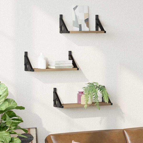 vidaXL Sienas plaukts Piestiprināts pie sienas 3 pcs Dūmu ozols