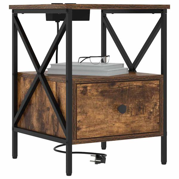 vidaXL Nakts skapītis ar atvilktni Dūmaka ozols 41,5 x 40,5 x 55 cm