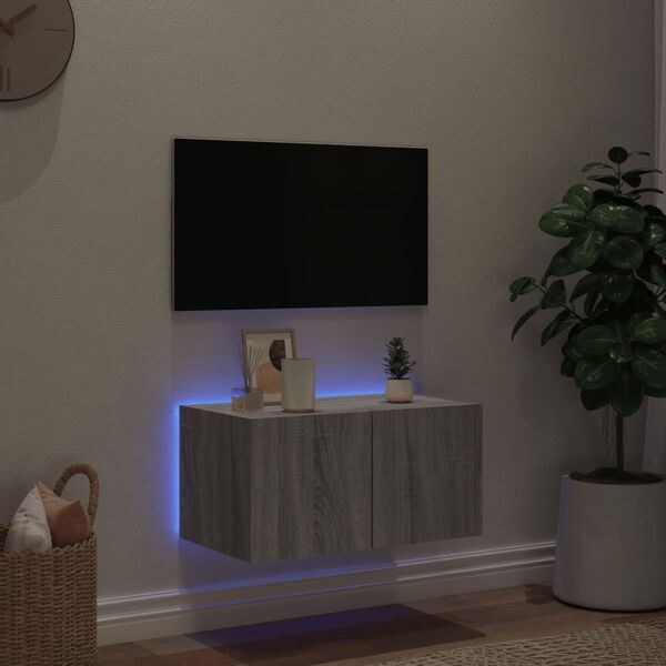 vidaXL TV skapītis ar LED lampiņām, pelēka ozola krāsa, 60x35x31 cm