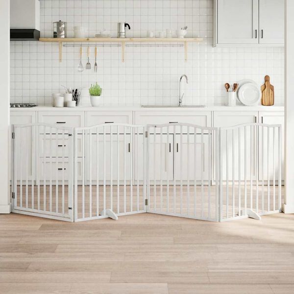 vidaXL suņu vārti ar durvīm, salokāmi, 4 paneļi, 320 cm, papeles koks