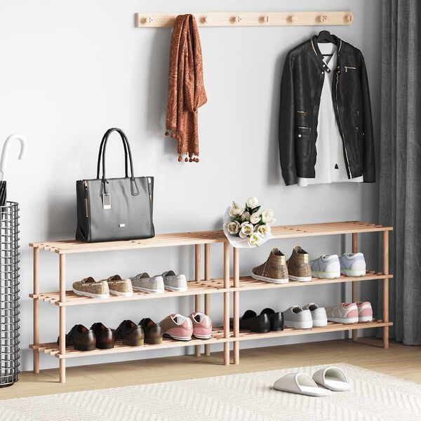 vidaXL trīsdaļīgi apavu plaukti, 2 gab., egles masīvkoks