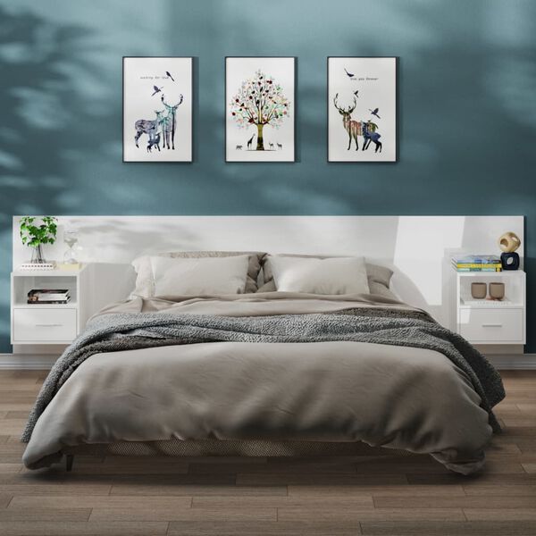 vidaXL sienas naktsskapī&scaron;i, 2 gab., spīdīgi balti