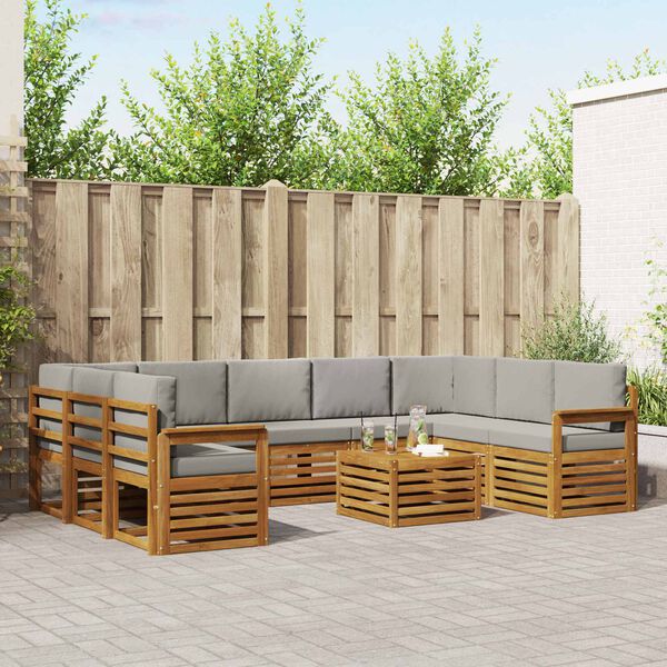 vidaXL Dīvāna komplekti ar spilvenu 10 pcs Dabīgs un gai&scaron;i pelēks