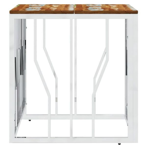 vidaXL kafijas galdiņ&scaron;, nerūsējo&scaron;s tērauds un pārstrādāts masīvkoks