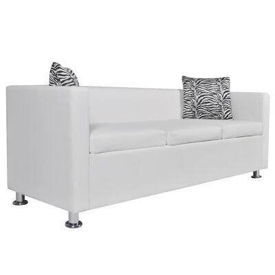 vidaXL dīvāns, trīsvietīgs, balta mākslīgā āda
