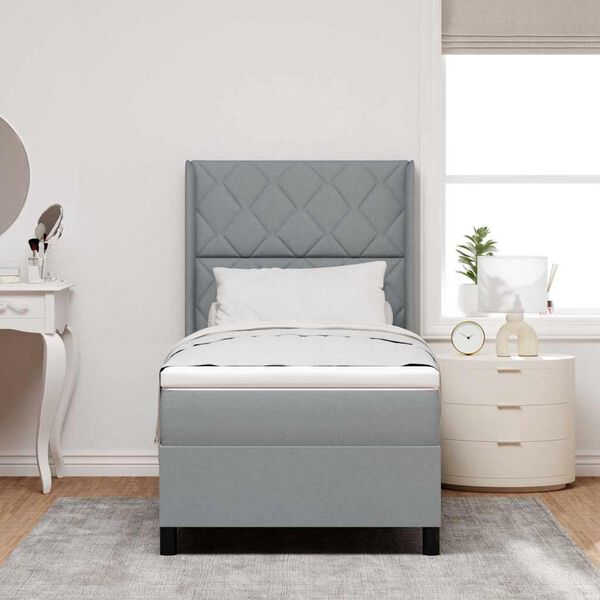 vidaXL LED gultas pamatne ar matraci Gai&scaron;i pelēks 100 x 200 cm audums