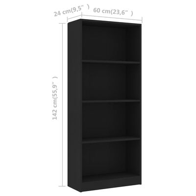 vidaXL 4-līmeņu grāmatu plaukts, melns, 60x24x142 cm, skaidu plāksne