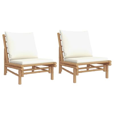 vidaXL dārza krēsli ar krēmbaltiem matračiem, 2 gab., bambuss