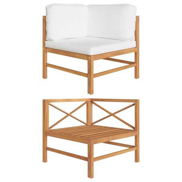 vidaXL stūra dīvāns ar krēmkrāsas spilveniem, masīvs tīkkoks