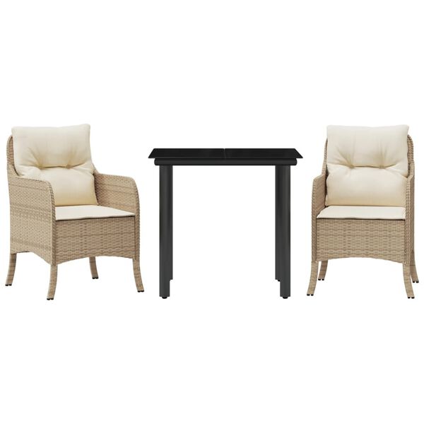 vidaXL 3-daļīgs dārza mēbeļu komplekts, matrači, bē&scaron;a PE rotangpalma