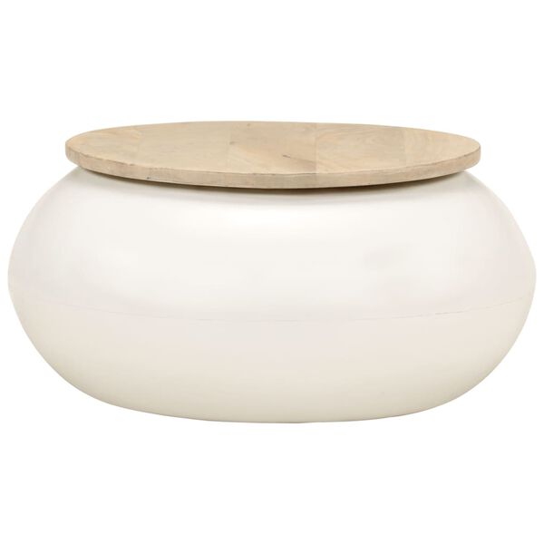 vidaXL kafijas galdiņš, balts, 51x51x27 cm, mango masīvkoks