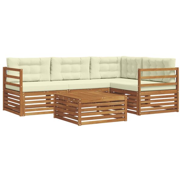 vidaXL Āra dīvānu komplekts ar spilvenu 5 pcs Dabisks un krējuma